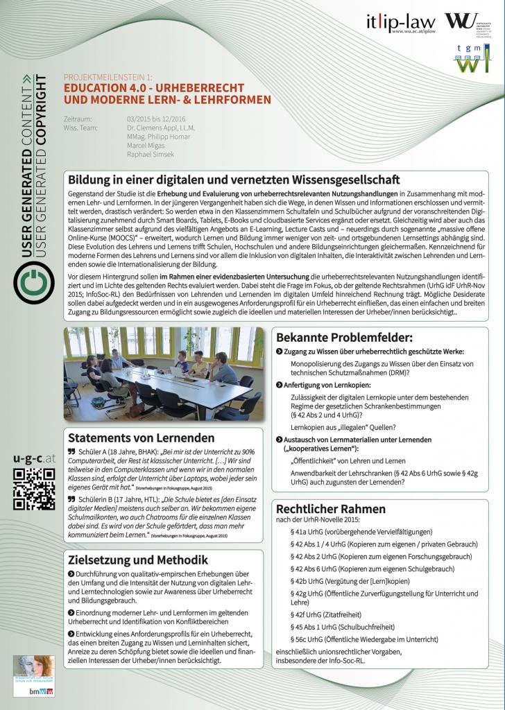 APPL, Clemens / HOMAR, Philipp / MIGAS, Marcel / SIMSEK, Raphael: EDUCATION 4.0 - Urheberrecht und moderne Lehr- & Lernformen, IP-DAY 29.9.2015, Wien (Österreich).